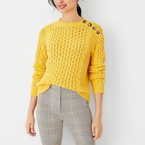 Ann Taylor Yellow Button Detail Cable Knit Sweater